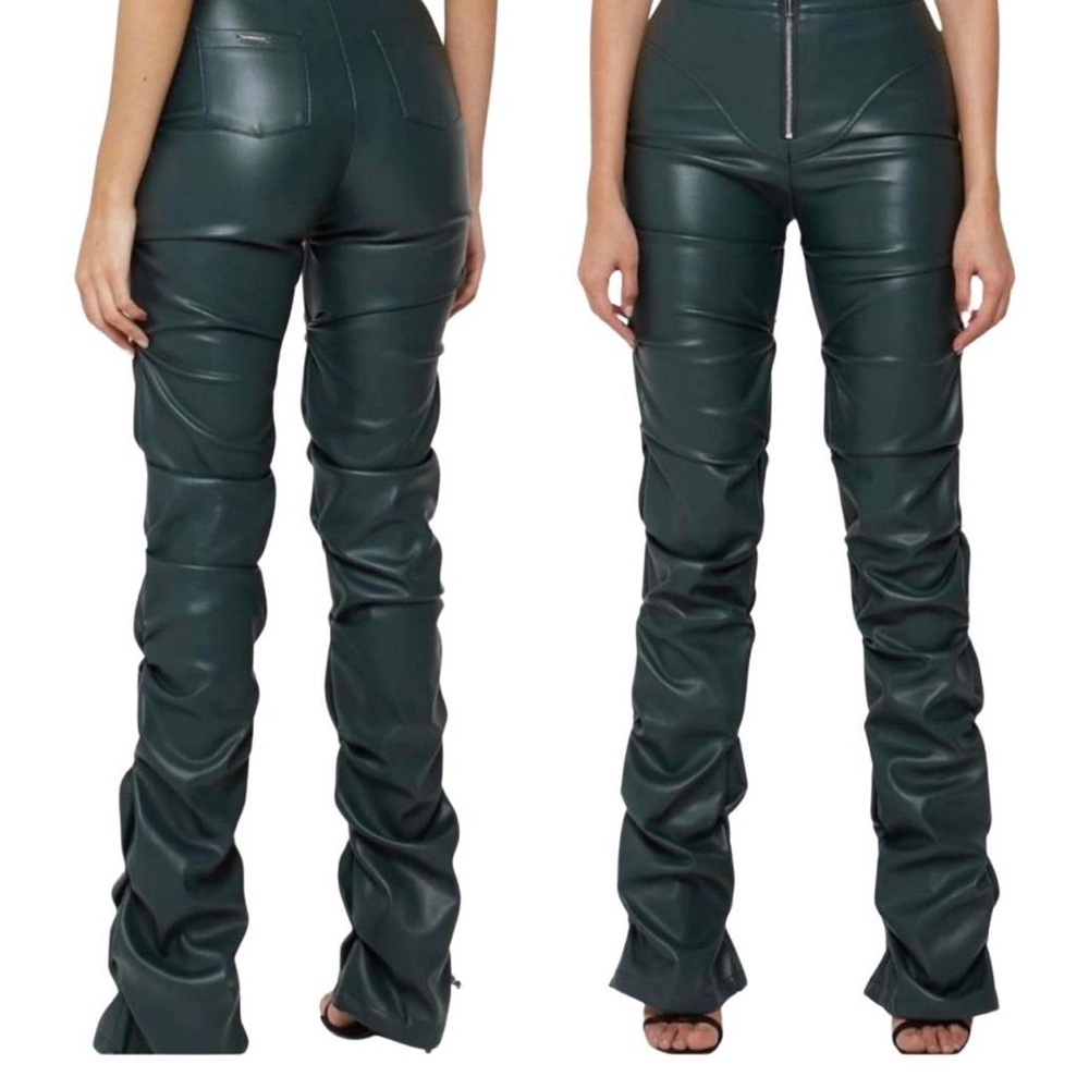 Maniere De Voir Green High Waisted Zip Pants